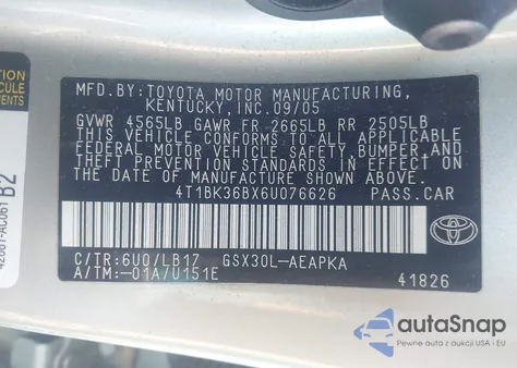 2006 Toyota Avalon Limited from USA, damaged, VIN 4T1BK36BX6U076626